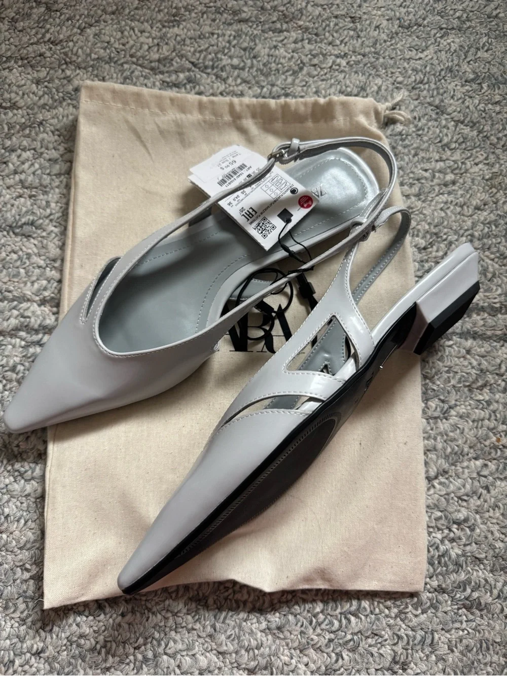 New with Tags Zara Women Pointed Slingback Heels Flats Pastel Light Blue Size 37 - Picture 7 of 9